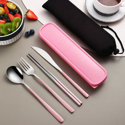 304 Stainless Steel Dinnerware Set Flatware Kitchen Accessories Camping Travel Sets Gold Knife Fork Spoon Portable Cutlery Set with Mesh Carry Case for Outdoor Dining