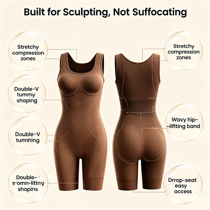 🧘Tummy Control Butt Lifter Faja Bodysuit, Back Support Scrunch Back Open Design