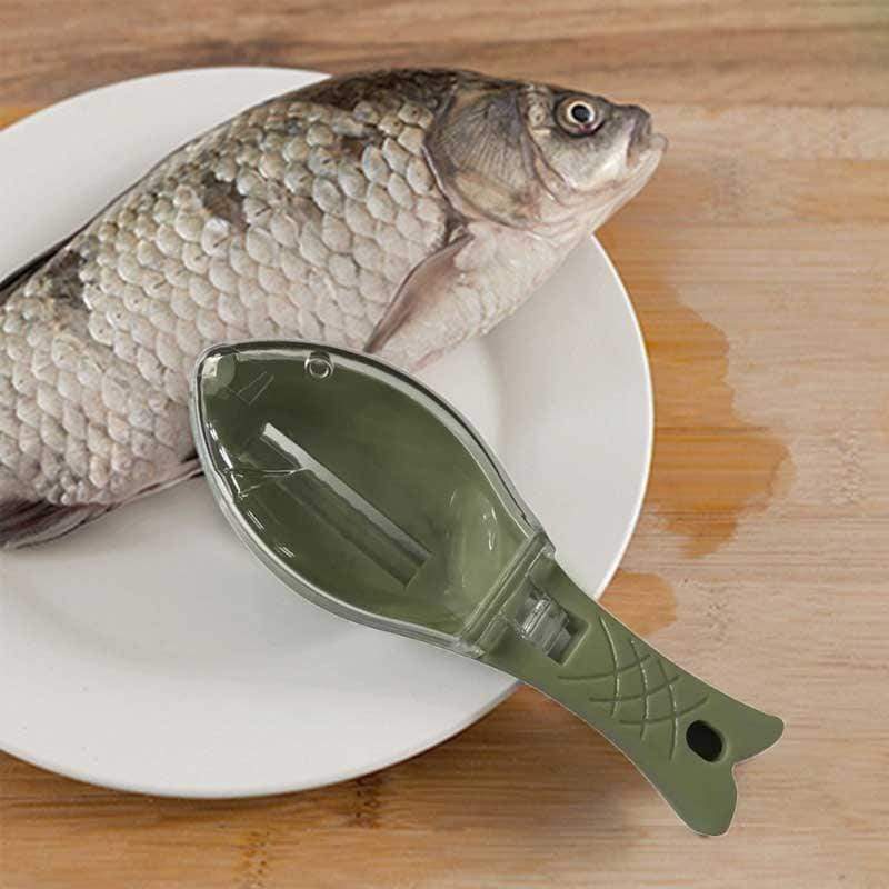 Mess-Free Fish Scaler with Collection Lid - Fish Shaped Scale Remover Tool for Quick Kitchen Prep - Manual Scraper Gadget with Hanging Hole
