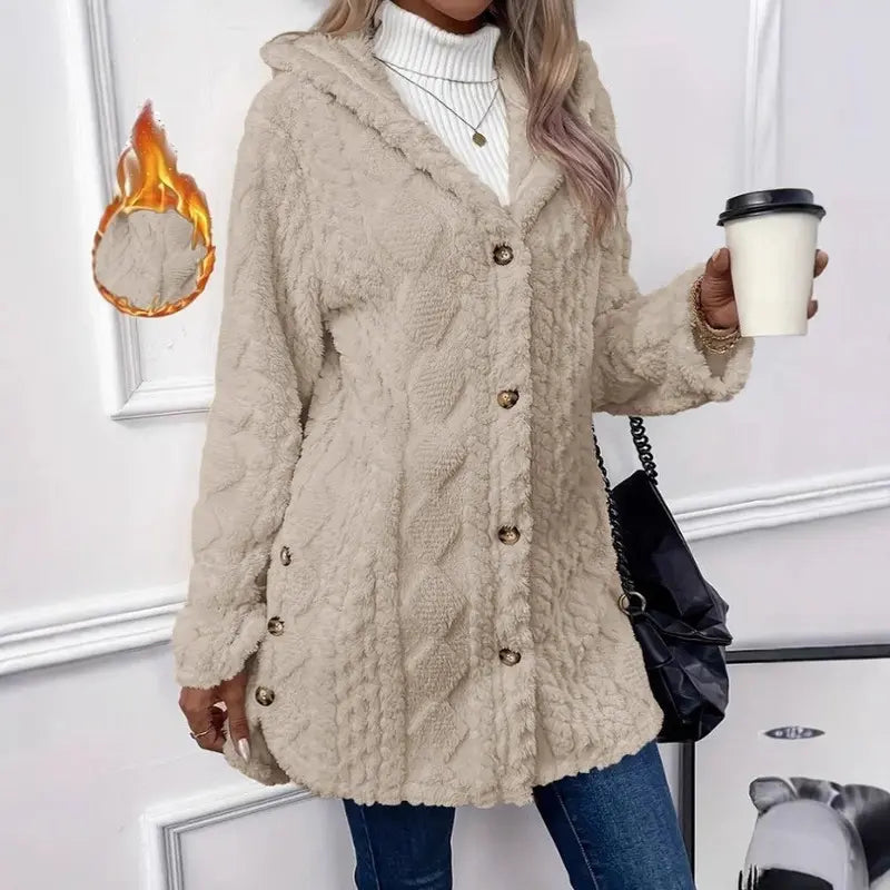 Women's Hooded Double-Sided Fleece Cardigan Long Sleeve Casual Warm Outerwear 🧥