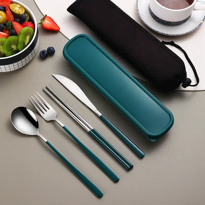 304 Stainless Steel Dinnerware Set Flatware Kitchen Accessories Camping Travel Sets Gold Knife Fork Spoon Portable Cutlery Set with Mesh Carry Case for Outdoor Dining