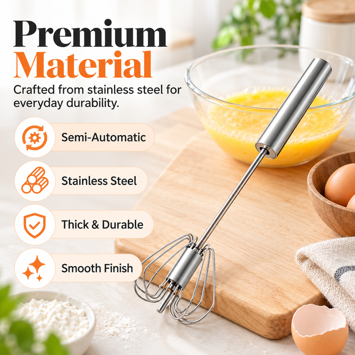 🥄2 Pcs Semi-Automatic Stainless Egg & Milk Whisk🥄