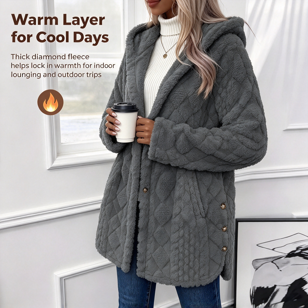 Women's Hooded Double-Sided Fleece Cardigan Long Sleeve Casual Warm Outerwear 🧥
