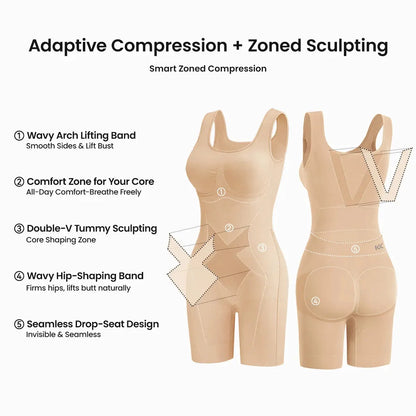 🧘Tummy Control Butt Lifter Faja Bodysuit, Back Support Scrunch Back Open Design