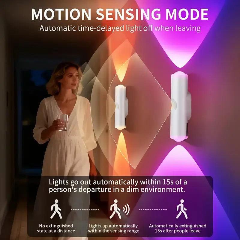 💡2-Pack RGB Motion Sensor Night Lights, Rechargeable Magnetic LED Lamp ...