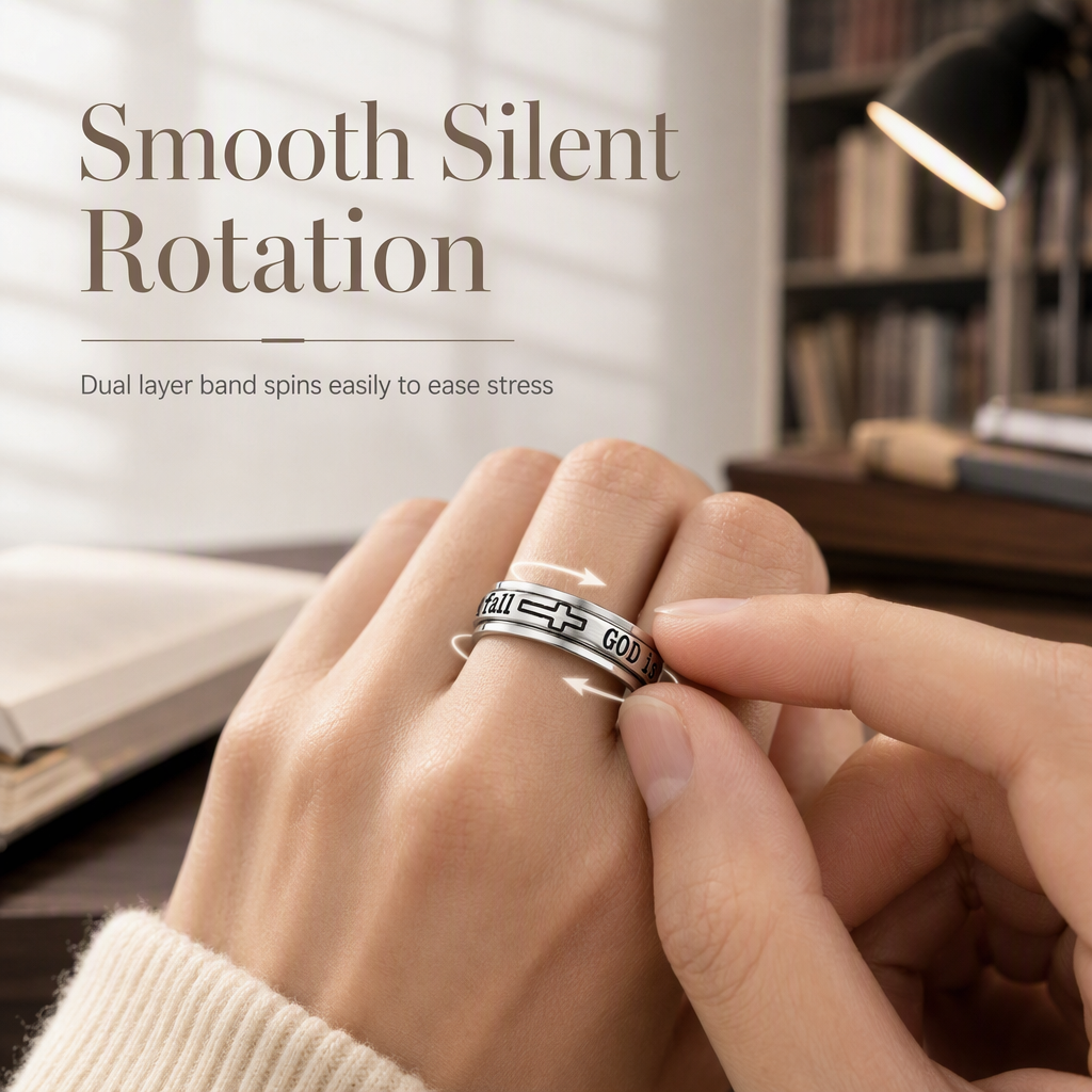 ✨ Silver Titanium Spinner Ring – "God Is Within Her" engraving ✨