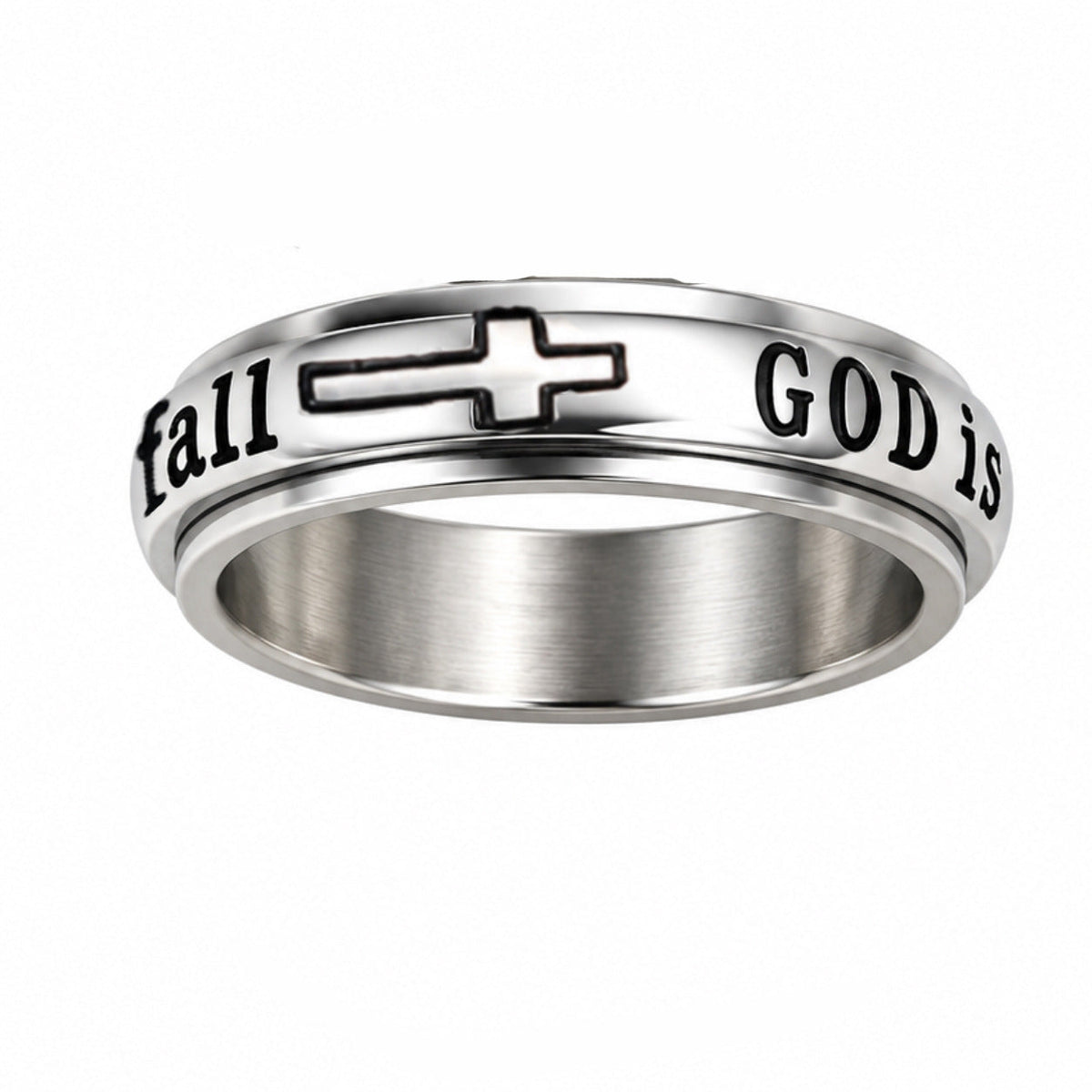 ✨ Silver Titanium Spinner Ring – "God Is Within Her" engraving ✨